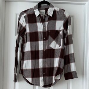 Abercrombie & Fitch Maroon and White Plaid Shirt